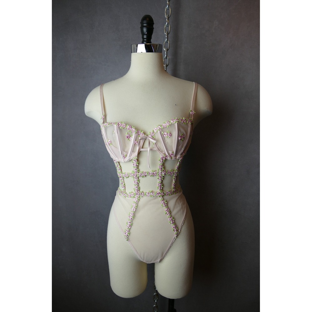 NWOT Victoria Secret VERY SEXY Corset SIZE SMALL Wicked Embroidery Teddy Pink
